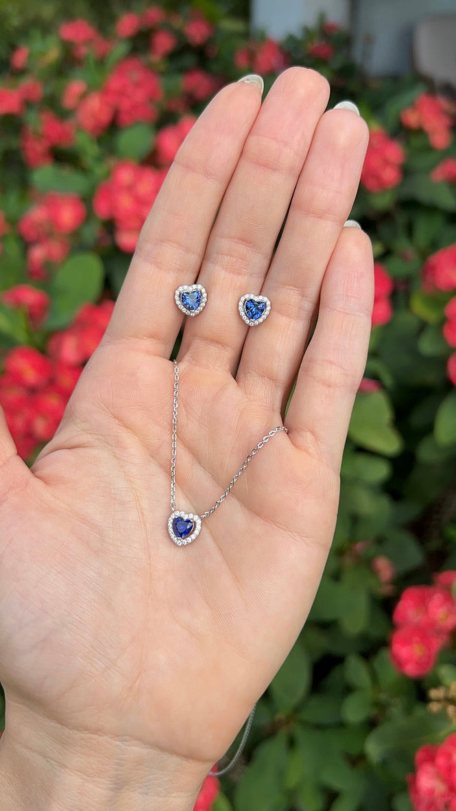 Set halo corazón zafiro.