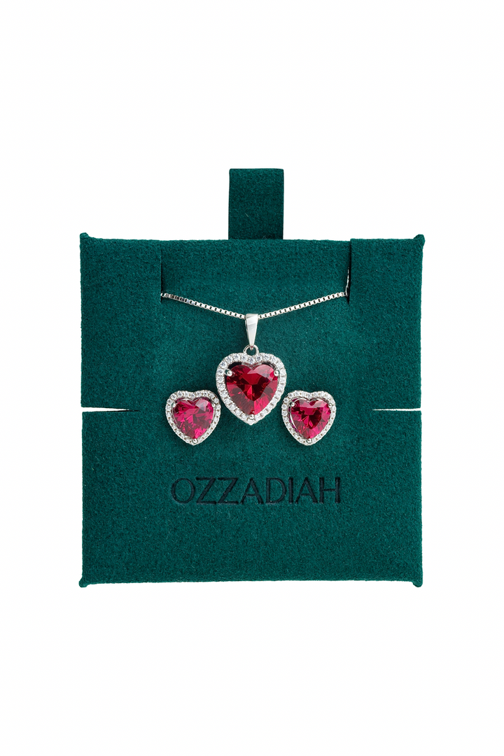 Set halo corazón rubí.