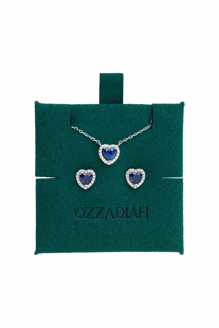 Set halo corazón zafiro.